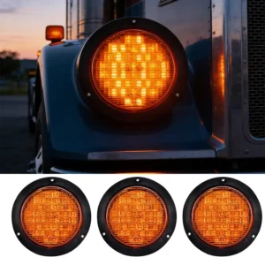 4 inch amber LED tail light with black plastic bezel high low brightness and 3-pin connector for trucks and trailers