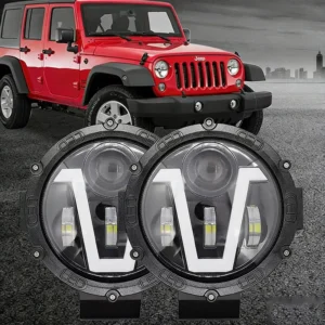 7 inch 40W V-shaped LED headlight for Wrangler style off-road vehicles and truck auxiliary lighting
