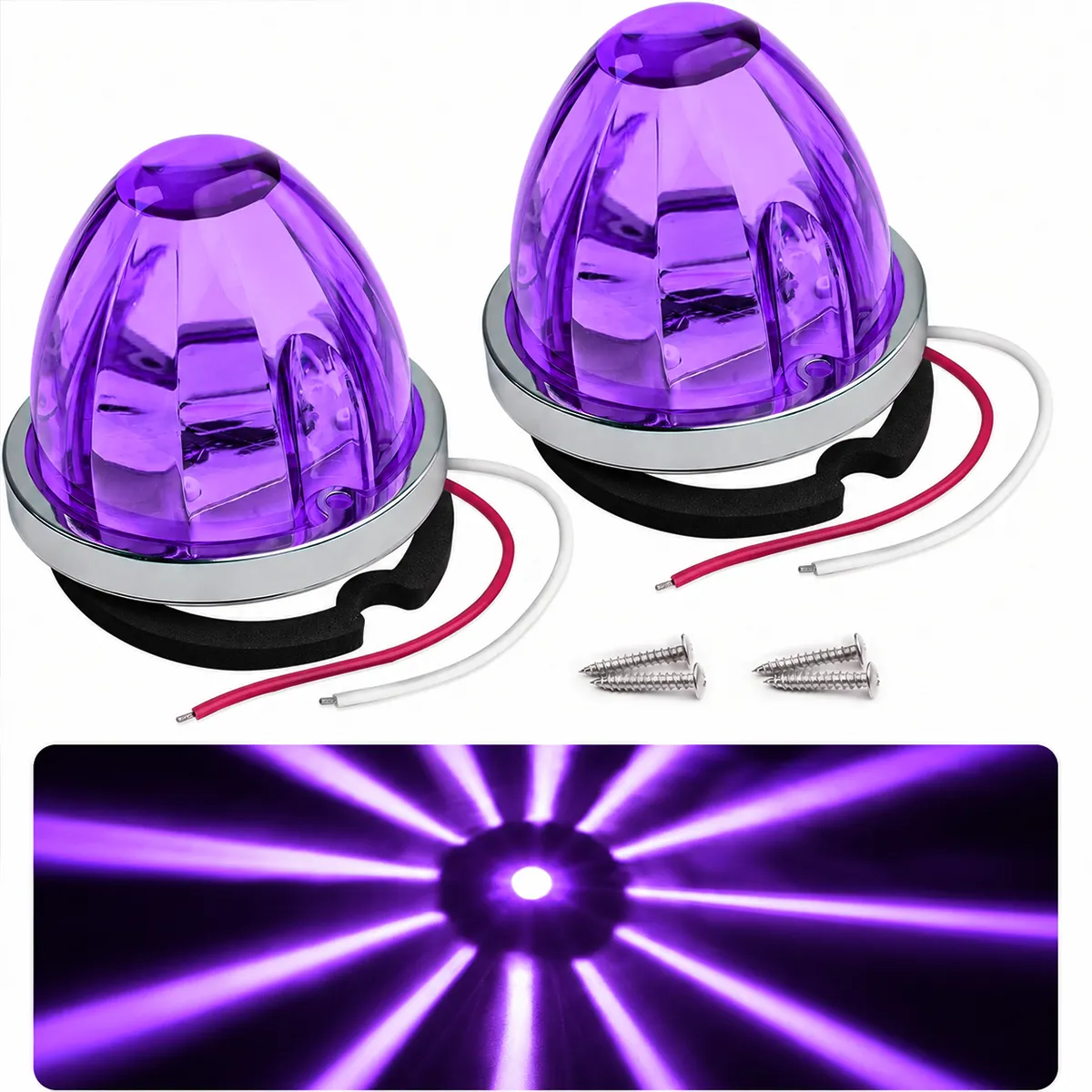 purple watermelon LED marker light with steady-on and strobe functions for trucks trailers pickup trucks and RVs 12-24V